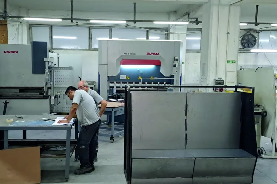 Prototype workshop with press brake